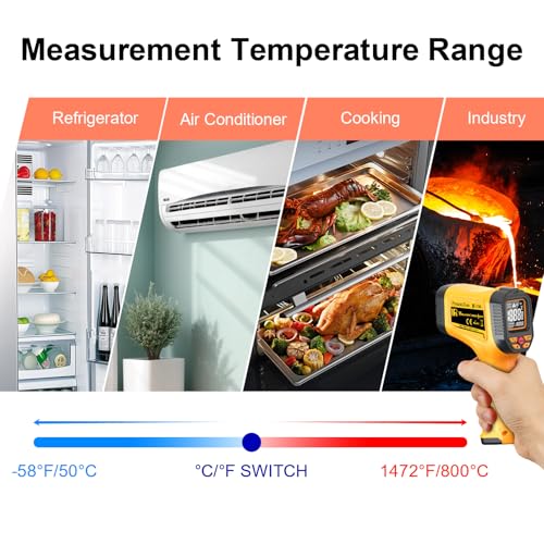 Rechargeable IR Thermometer Gun, -58°F~1472°F Non-Contact Laser Thermometer Gun, High Accuracy Digital Infrared Temperature Gun for Cooking, Griddle, Oven, Meat Food, HVAC, Automotive, Industrial Use - color: Orange