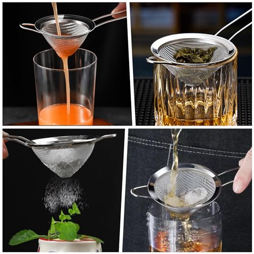 2 Pack Fine Mesh Strainer, Small Stainless Steel Sieves with Handles, for Steeping Loose Leaf Tea, Straining Cocktail, Juice and Sifting Flour, Powdered Sugar (2pcs-Conical) - color: 2pcs-Conical