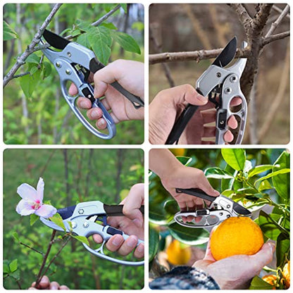 Germany Pruning Shears For Gardening, Arthritis Weak Hand Snips, 4x cutting power trimming, 1-Inch Cut Capacity Garden Clippers, Ergonomic handle, Rust resistant, high strength steel, Sharp - style: Black