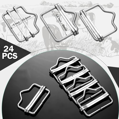 Tandefio 24 Pieces 1.6 Inches Electric Fence Poly Tape Splicer Polytape Buckle Stainless Steel Electric Fence Connectors for Outdoor Electric Fence, Silver