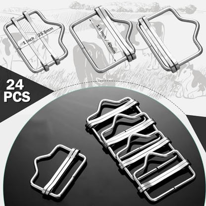Tandefio 24 Pieces 1.6 Inches Electric Fence Poly Tape Splicer Polytape Buckle Stainless Steel Electric Fence Connectors for Outdoor Electric Fence, Silver