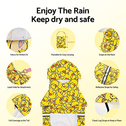 Fitwarm Funny Duck Dog Raincoat with Hood, Waterproof Rain Jacket for Small Dogs Boy Girl, Reflective Pet Poncho, Packable, Adjustable, Yellow, Small - color: Yellow, size: Small