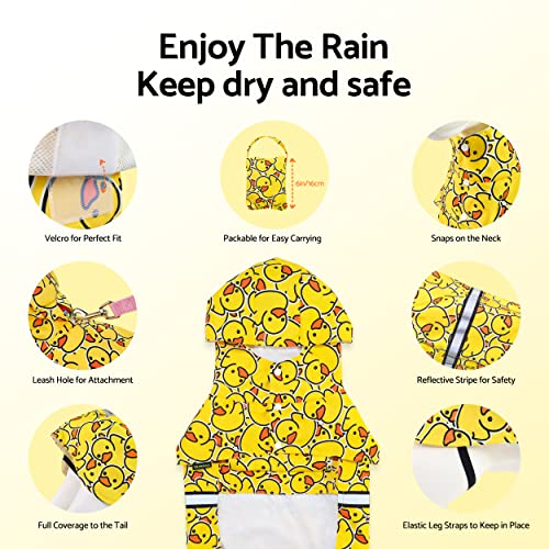 Fitwarm Funny Duck Dog Raincoat with Hood, Waterproof Rain Jacket for Small Dogs Boy Girl, Reflective Pet Poncho, Packable, Adjustable, Yellow, Large - color: Yellow, size: Large