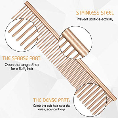 3 Pcs Stainless Steel Grooming Combs for Matted and Tangled Long Hair - Pet Guide Clippers for Dog and Cat - color: Gold,Violet,Pink
