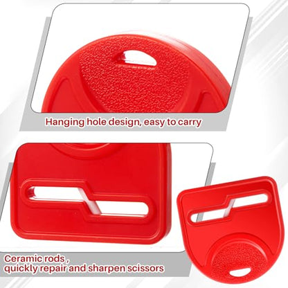 Lasnten 4 Pcs Scissor Sharpener Tool, Mini Handheld Fabric Hair Scissors Pocket Knife Sharpener Sharpening Tool for Repair Quickly Sharpen Dull Blades (Red Style)