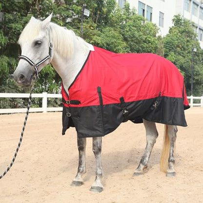 600D Horse Blanket, 0g No-Fill Waterproof Turnout Rain Sheet - color: Red/Black, size: 81"
