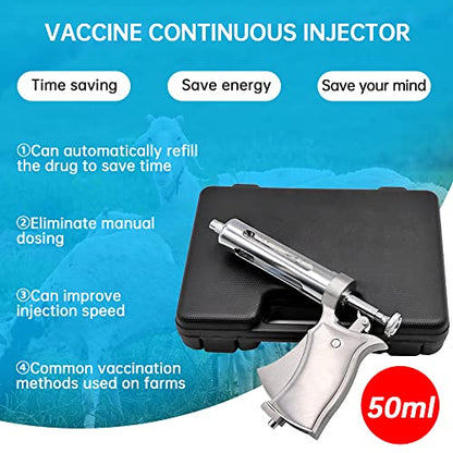 50ML Livestock Syringe,Adjustable Continuous Injector with 12 Needles for Horses Cattle Pigs Sheep - size: 25ML