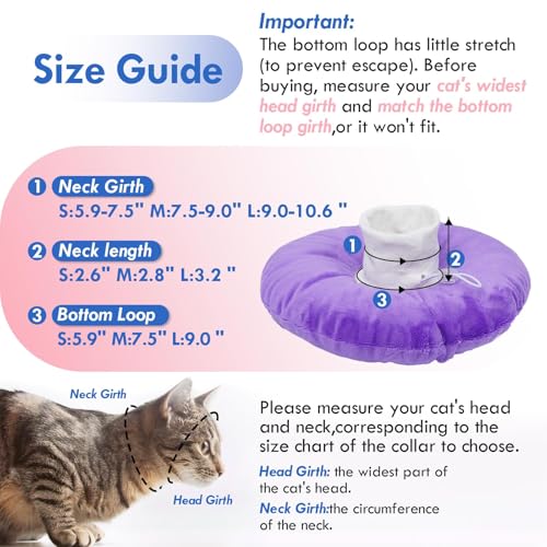 Lightweight Soft Cat Cone After Surgery, Adjustable Donut Collar with Drawstring Buckle, Scratch Resistant, Machine Washable, Suitable for Head/Foot Wounds Recovery, Purple Large - color: Purple, size: Large (Neck:9")