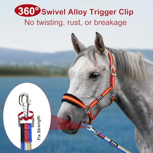 26ft/8m Horse Lunge Line & Long Dog Training Leash, 360° Swivel Snap - color: Gray-Green-Blue