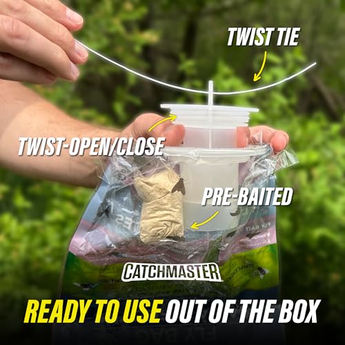Catchmaster Disposable Outdoor Fly Trap, 8 Hanging Bags with Bait