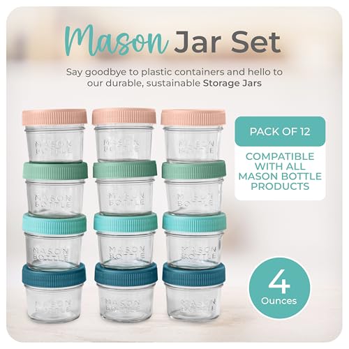 Mason Bottle Glass Breastmilk Storage Jars with Airtight Lids, 4oz,12-Pack | Deep Ocean Lead-Free Glass Jars Set, Leakproof Lids, Stackable, Freezable For Breast Milk, Baby Food Storage Containers - size: 4oz Jar Set (12 Pack)