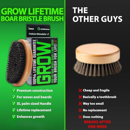 GROW Beard Brush & 360 Wave Brush for Men - Natural Boar Bristle For Fuller, Thicker Hair, Beard & Mustache - Premium Full-Size to Exfoliate, Strengthen Hair, Stimulate & Boost Growth (Pack of 2) - size: XL Brush (Pack of 2)