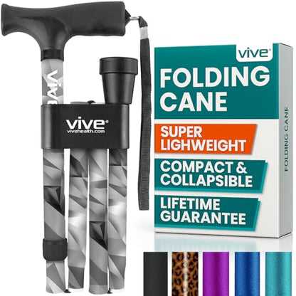 Vive Folding Cane - Foldable Walking Cane for Men, Women - Fold-up - color: Grey Poly