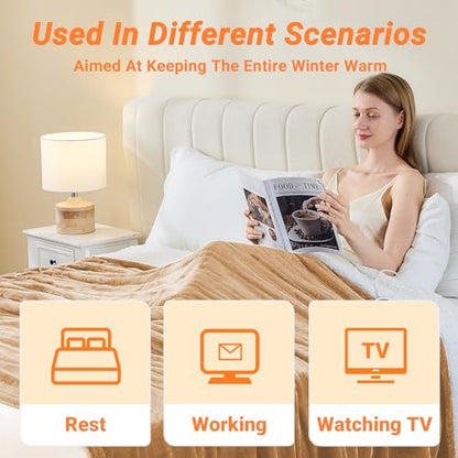 Electric Blanket Heated Twin, Soft Flannel 62"x84" Heating Blanket with 8 Hours Auto Off 10 Fast Heating Levels Machine Washable Sherpa Heated Blanket with Overheating Protection - color: Beige, size: Twin(62" x 84")