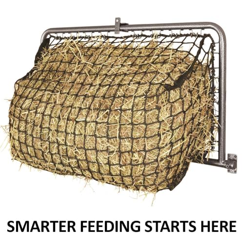 Schneiders Easy-Up Pro Fold-Up Hay Feeder Frame with 1.5" Knotless Net | Durable 4-Flake Horse Hay Feeder | Slow Feeding | Efficient Barn Chores | Color Gray Armor