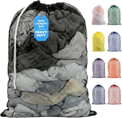 Handy Laundry Mesh XL Laundry Bag 24"x36", Heavy Duty Drawstring, Black - color: Black