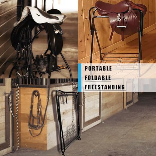 2 Pack Saddle Rack Portable Folding Horse Saddle Stand for English and Western Saddles,28" L x 19" W x 37.5" H - style: 2PCS Black