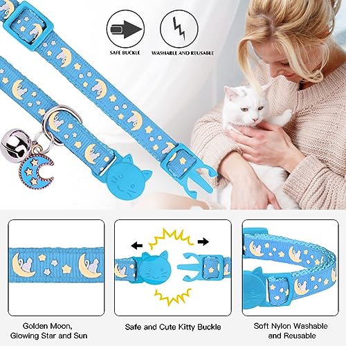 Baeuppit 2Pcs Breakaway Cats Collars Cat Collars for Boy Cats Adjustable Kitten Collars with Bell,Black+Light Blue - color: Black+Light Blue, size: 7.0-10.7''