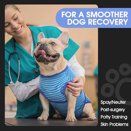 FUAMEY Recovery Suit for Dogs After Surgery,Soft Breathable Dog Bodysuit - color: Navy Blue Stripes, size: Xs(back:8.3-11.4in,wt:4-7lbs)