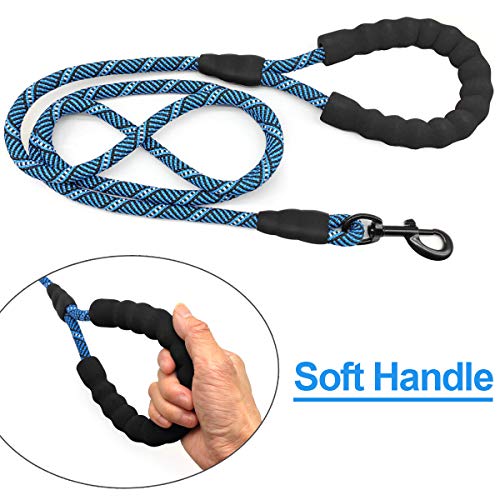 MayPaw Heavy Duty Rope Dog Leash, 3/6/8/10/12/15/20/30 FT Nylon Pet Leash, Soft Padded Handle Thick Lead Leashes for Large Medium Dogs (Blue Black, 1/2" * 8') - color: blue black, size: 1/2" * 8'