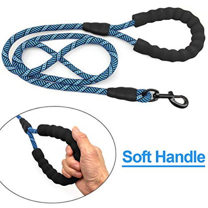 MayPaw Heavy Duty Rope Dog Leash, 3/6/8/10/12/15/20/30 FT Nylon Pet Leash, Soft Padded Handle Thick Lead Leashes for Large Medium Dogs (Blue Black, 1/2" * 8') - color: blue black, size: 1/2" * 8'