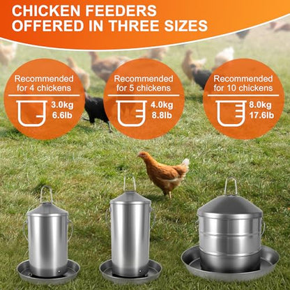 6.6lb Stainless Steel Hanging Chicken Feeder, Metal No Waste Poultry Feeder, Rustproof, Reusable, Long-Lasting, Gravity Feed Chicken Coop Accessories for Chicken, Geese, Duck, Hens, Rooster, Chick - color: 6.6lb