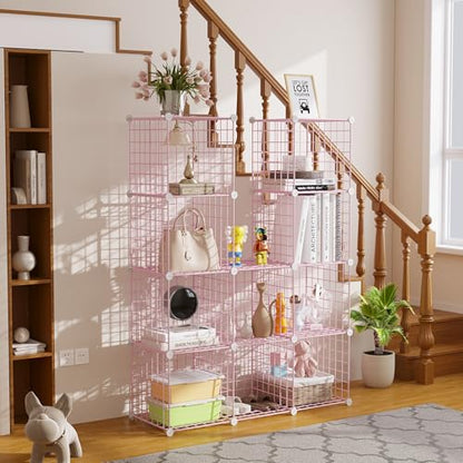 C&AHOME Wire Cube Storage, 12 - Cube Organizer Metal C Grids, Closet, Pink - color: Pink