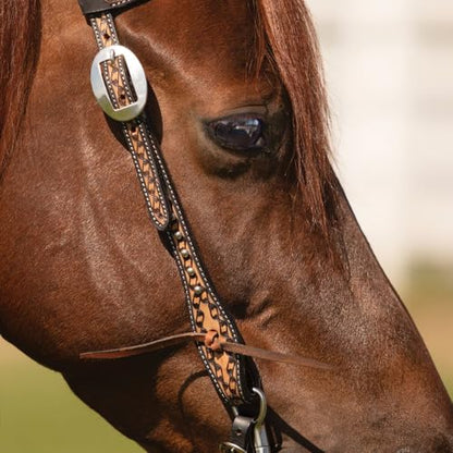 Schneiders Black Edged Ribbon Tooled One Ear Headstall | Elegant Argentine Leather | Rust-Resistant Hardware | Horse Headstall for Work, Ranch, and Trail Riding | Size Full Horse