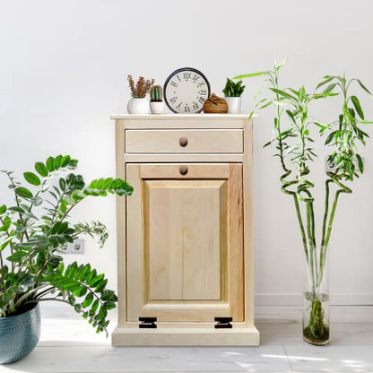 Peaceful Classics Wooden Tilt Out Trash Cabinet with Drawer, Unfinished - color: Unfinished, style: With Drawer