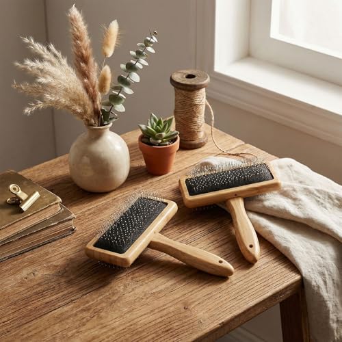 2 Pcs Wooden Wool Carders Wool Comb Needle Felting Tools Carpet Rake Cashmere Comb Needle Felting Carding Brushes Tools Dog Slicker Brush for Craft Felt Project, Spinning Crafts, Pet Grooming