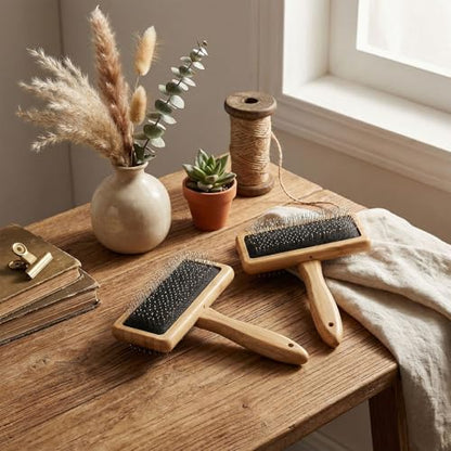 2 Pcs Wooden Wool Carders Wool Comb Needle Felting Tools Carpet Rake Cashmere Comb Needle Felting Carding Brushes Tools Dog Slicker Brush for Craft Felt Project, Spinning Crafts, Pet Grooming