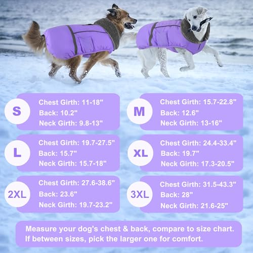 Dogcheer Warm Dog Coat, Waterproof Dog Jacket Christmas Puppy Winter Coat with Buckle, Reflective Adjustable Pet Snow Jacket Fleece Sweater for Small Medium Large Dogs - Taro Purple S - color: Taro Purple, size: Small