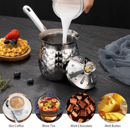Turkish Coffee Maker, Chai Pot, Arabic & Greek Coffee Pot, 600 Ml / 20 Oz Silver Ibrik - color: Silver, size: Large