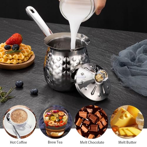 Stainless Steel Turkish Coffee Pot, Small Saucepan Pot, Butter Warmer, Milk Warmer with Spout for Chocolate Melting Coffee Tea Soup Warming, Silver, 200 Ml / 7 Oz - color: Silver, size: 6.8 Ounces