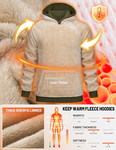 TACVASEN Men's Sherpa Hoodies Midweight Fleece Winter Thermal Sweatshirts - color: 04 Army Green, size: Medium