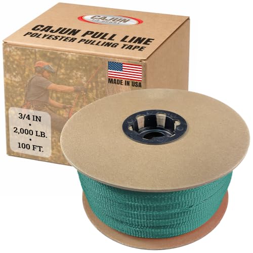 Cajun Tie Downs Pull Line — 3/4 Inch, 2,000 lb, Flat Polyester Pulling Tape, Conduit Wire Pulling, Made in USA, Turquoise, 100 ft - color: Turquoise, size: 3/4 Inch x 100 Feet (2000 lb)