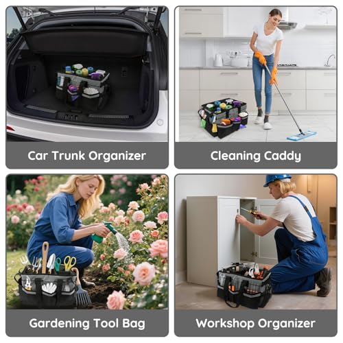 ZKOO Large Cleaning Caddy Bag with Handle, Built-in Sturdy Support Board, Adjustable Shoulder Strap, Multi-compartment Design Cleaning Supply Tote for Cleaners & Housekeepers (Gray) - color: Gray