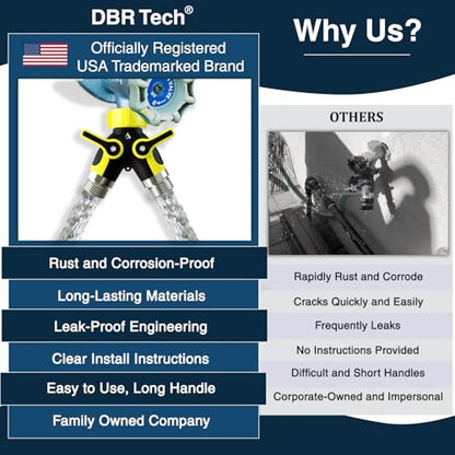 DBR Tech® Hose Splitter 2 Way, Heavy Duty Metal Connector, Two Way Garden Hose Splitter, High Flow Spigot Faucet Bib Adapter, Solid Double Y Shut Off Valve for Outdoor Gardening Hoses, Yellow - color: Yellow