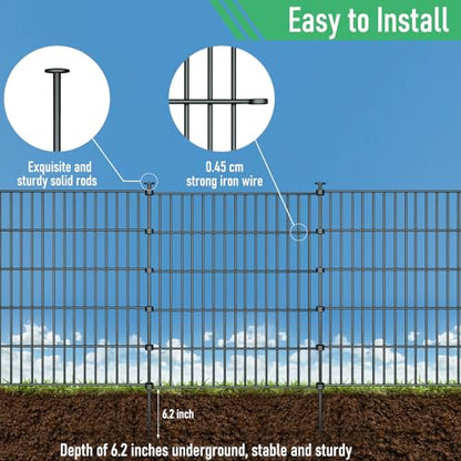 10 Panel No Dig Metal Garden Fence 32"H x 23.6'L Dog Fence Outdoor for Yard | Rustproof welded metal with ground stakes for outdoor yards, patios. Modular design restrains pets, rabbits and small animals - size: 10 Panels-23.6 ft(L) X 32 in(H) without Gat