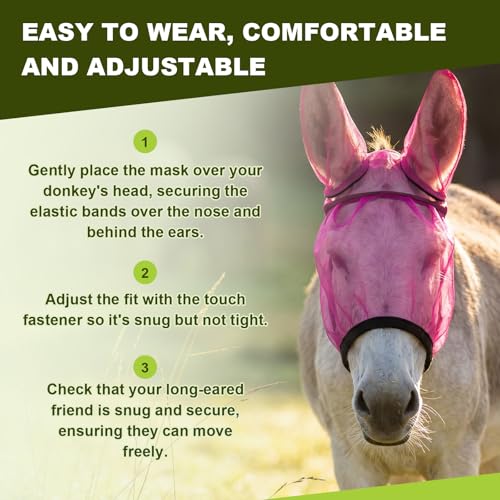 1 Pcs Mini Donkey Fly Mask with Ear Protection, Rose Red - size: Mini Donkey