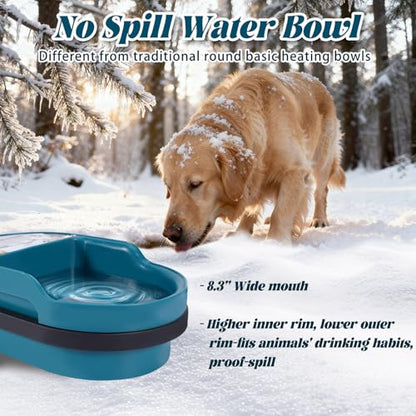 Heated Dog Water Bowl, Auto Filling, 45W, 2L, 55" Chew-Resistant Cord | Float Valve Controlled-Self Filling, Outdoor Water Stays Unfrozen In Winter, Heated Pet Water Dish for Bird Cats Chicken