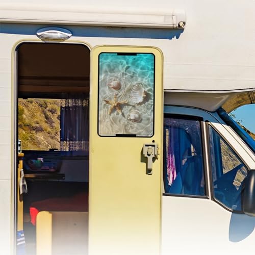 Beach Shells RV Door Window Shade Cover Universal Sun Shade Accessories Fits Most RV Window Camper Camper Privacy Entrance Sun Blackout Fabric - color: Beach Shells