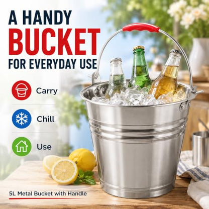 Healeved 5L Stainless Steel Bucket with Handle 9.4-Inch Round Pail