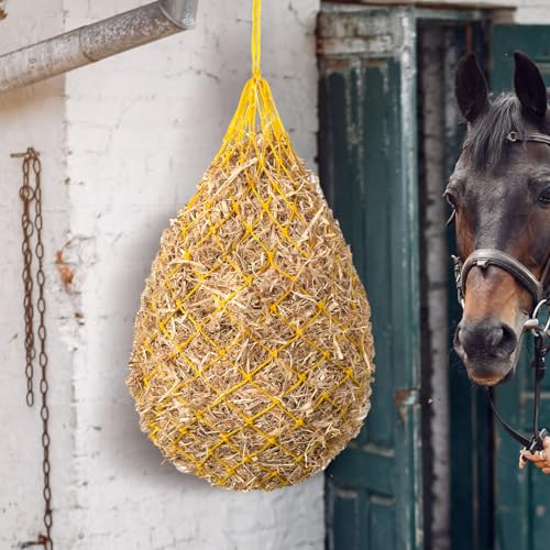 Slow Feed Hay Nets for Horses, 2 Pack,40 Inch,2 Inch Holes,Yellow - color: Yellow
