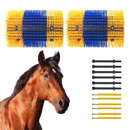 GAOMON Livestock Grooming & Itch Relief Brushes Kit – Durable Handheld Scratching for Horses, Cattle, Goats, Pigs – Stable Cleaning, Back Massage – Blue and Yellow (2 Pieces)