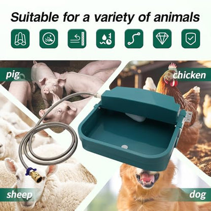 Automatic Dog Water Bowl 9L/300oz Large for Chicken Cattle Horse Sheep Goat | Wall mounted chew‑proof With 78.74”Garden Hose Float Valve Easy to clean with drainage hole Easy to Clean Outdoor Indoor