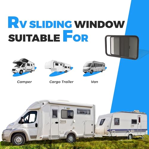 HECASA 35" W X 22" H RV Window Teardrop Horizontal Slide RV Window W/Trim Ring & Net Screen Fit for 1-1/2" Wall Cargo Travel Trailer, Camper, Cargo Van - size: 35" W x 22" H