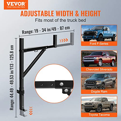 VEVOR Truck Rack, 19-34inch Extendable Truck Ladder Rack, 38.6"-43.6" Adjustable Height, 250 lbs Capacity Steel Ladder Rack for Truck, Heavy Duty Truck Bed Rack for Kayak, Surfboard, Lumber, Ladder - style: Ladder Rack