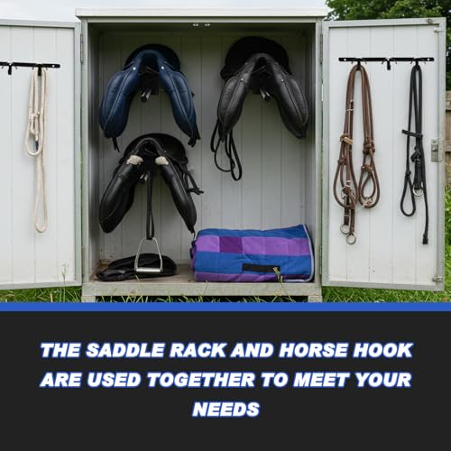 MorningRo 4 Pcs Saddle Rack Wall Mount with Pad Bar Horse Tack Bridle Hooks Detachable Saddle Stand Metal Horse Bridle Rack Hanger for Western English Harness Storage Stall Fence Barn Trailer Supply