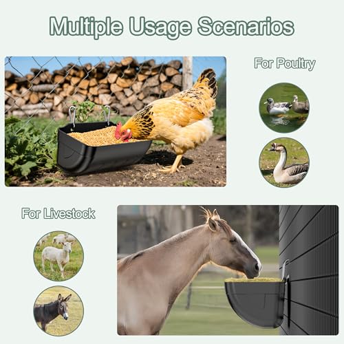 Goat Feeders Hanging Poultry Feeder Trough for Livestock, 6*3.5 Quart Black - size: 6*3.5 Quart